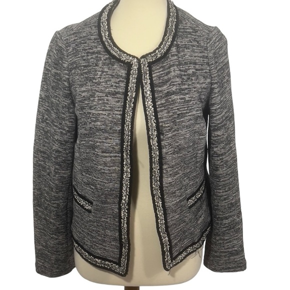 Talbots Open Front Jacket Black White Mix Cotton Blend Long Sleeve Women's M - Picture 1 of 8